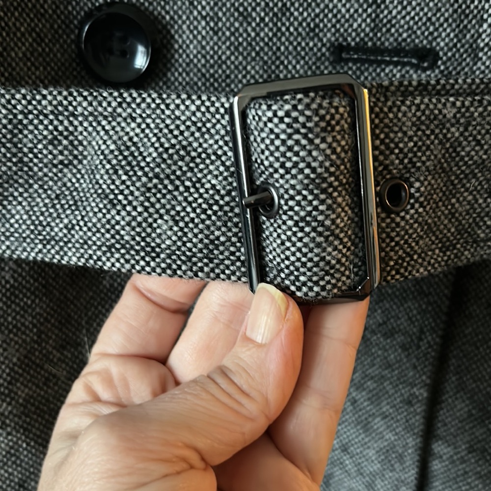 Womens Gray Double-Breasted Wool Blend Coat - Picture 4 of 11